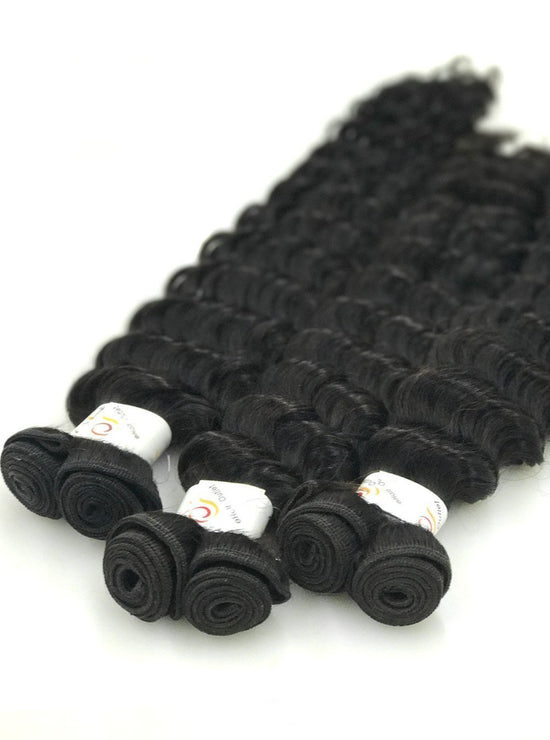 8A Malaysian 3 Bundle Set Deep Wave Virgin Hair Extension w/ 13"x4" Lace Frontal - eHair Outlet