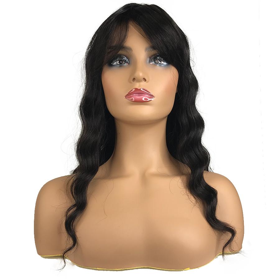 Peluca de cabello humano con parte superior de seda virgen con flequillo de 18 &quot; 