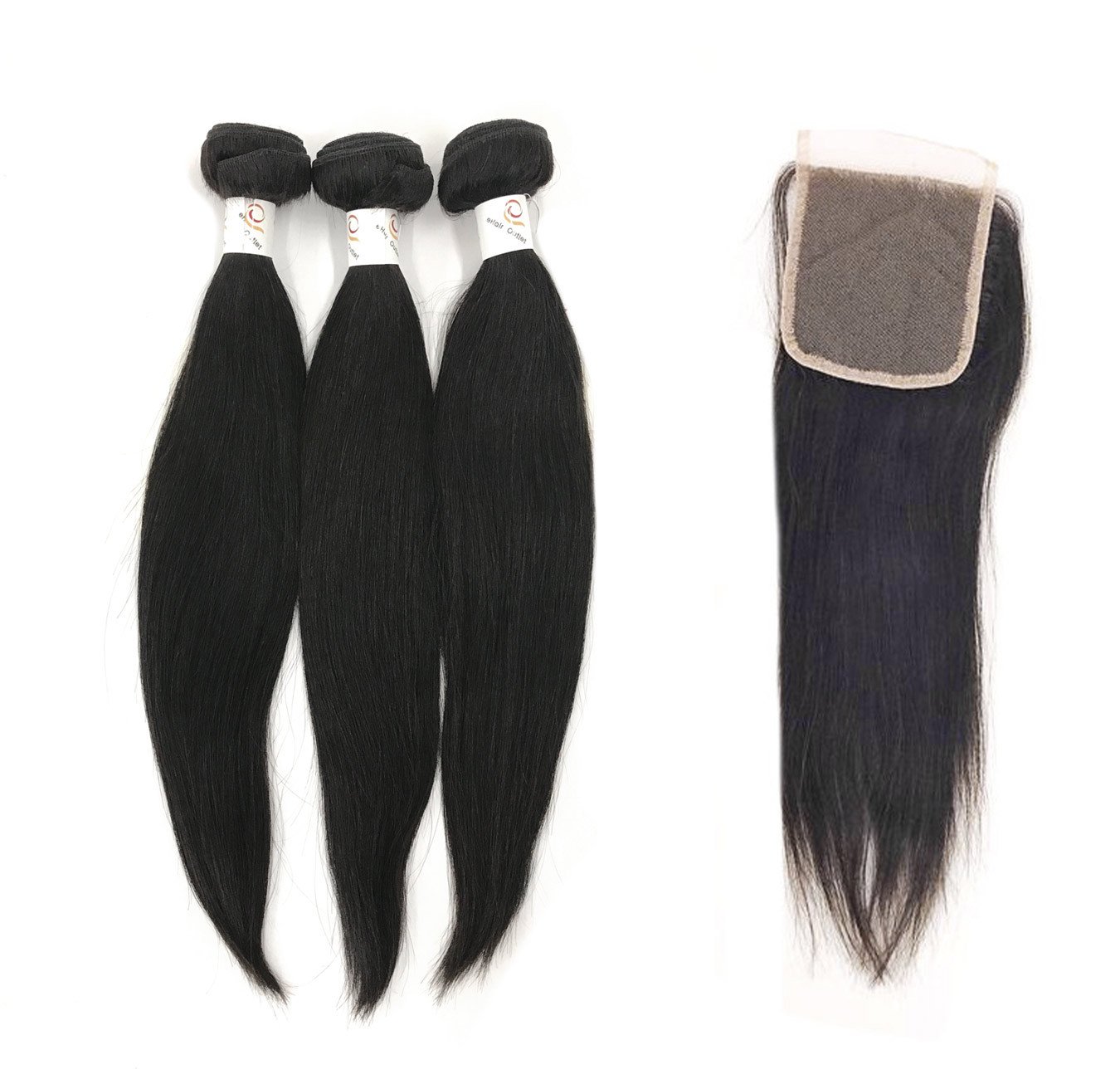 5A Brazilian 3 Bundle Set Straight w/ 4&quot;X4&quot; Lace Closure